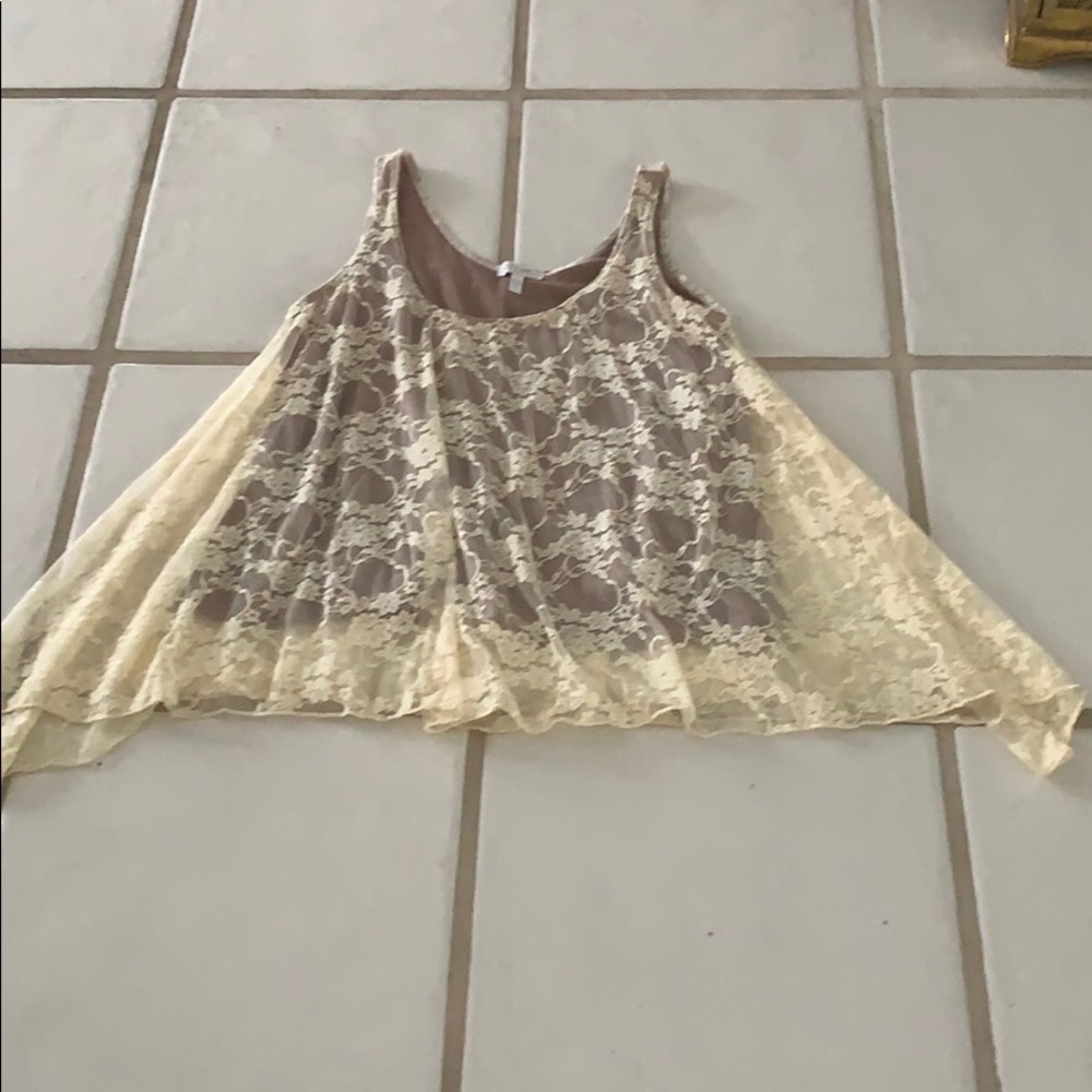 Delia*s Cream Lace and Taupe Tank Top